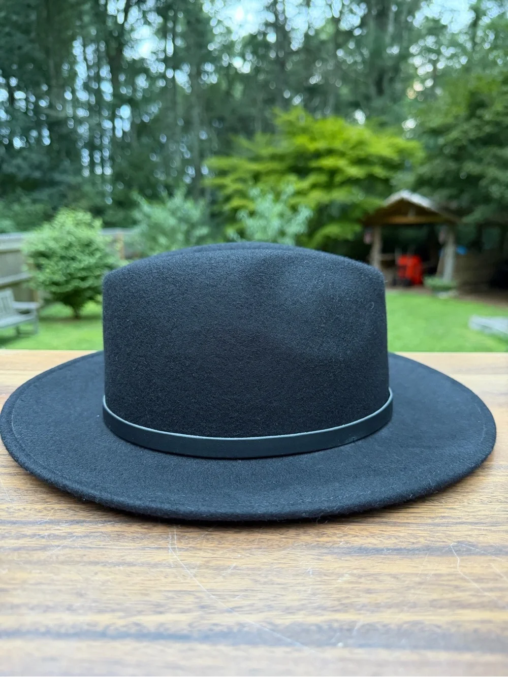 Gelso Bianco Black Wool Felt Fedora Hat Made in Italy Classic Wide Brim Buckle